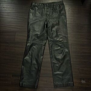 Nine West Real Leather Dark Brown Straight Leg Pants